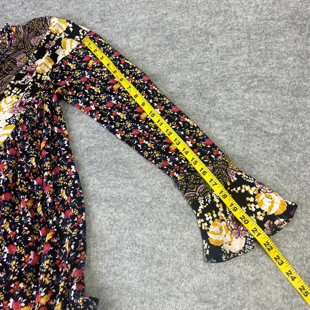 Free People Floral Paisley Mixed Print Tunic Top Black Yellow Red Small Boho - Picture 13 of 13
